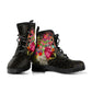 Heart and Skull Head Floral Women's Vegan Leather Combat Boots