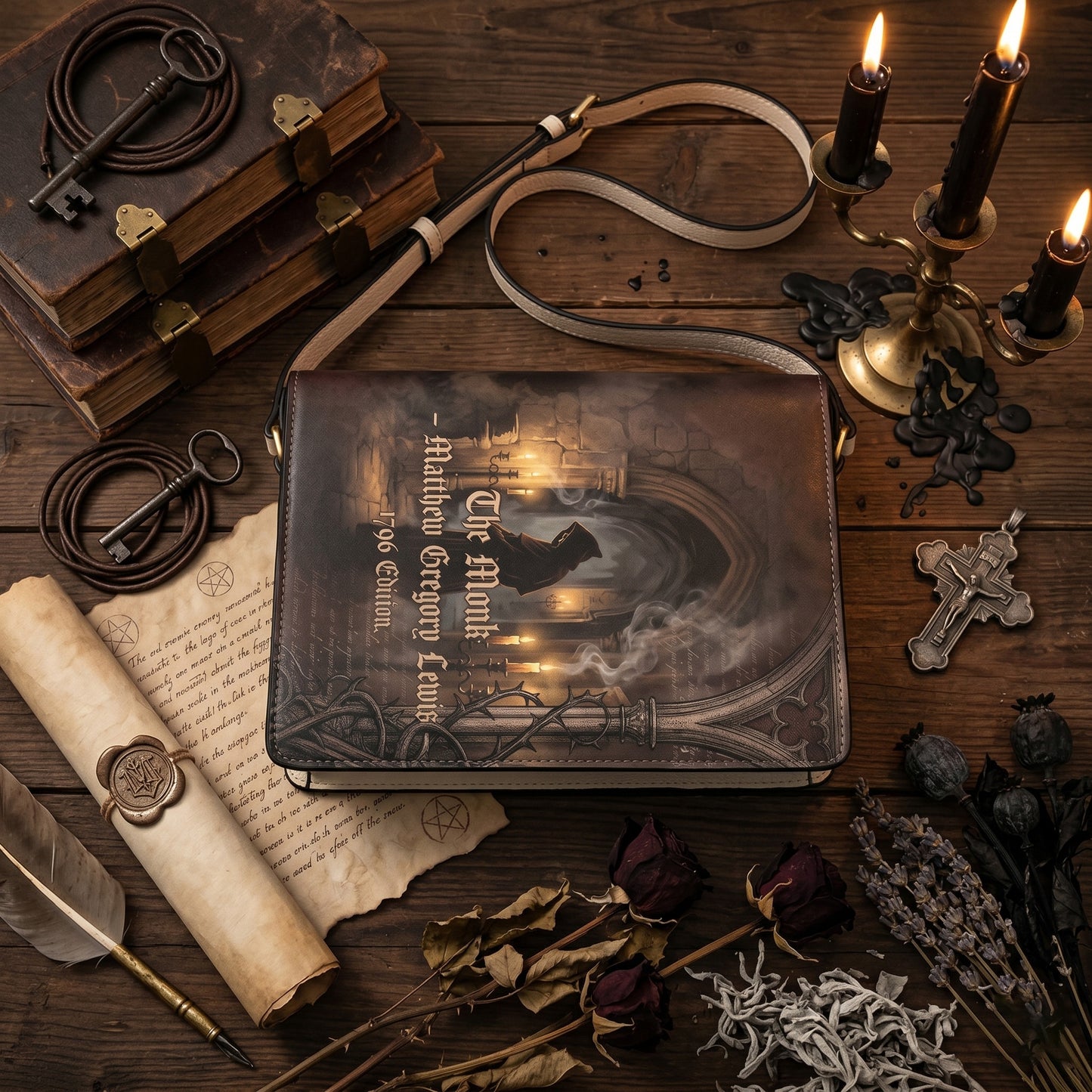 the monk matthew gregory lewis gothic women's literary handbag vegan leather – Sole Design Studio