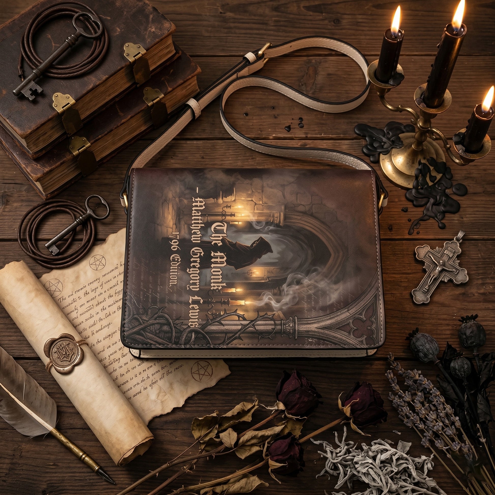 the monk matthew gregory lewis gothic women's literary handbag vegan leather – Sole Design Studio