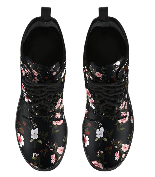 Floral Handcrafted Women's Vegan Leather Combat Boots