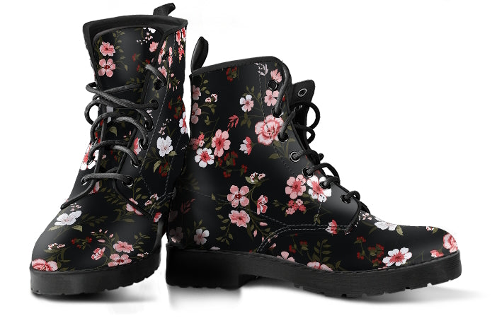 Floral Handcrafted Women's Vegan Leather Combat Boots