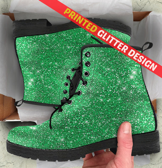Twinkle Twinkle Little Green Stars Women's Vegan Leather Combat Boots