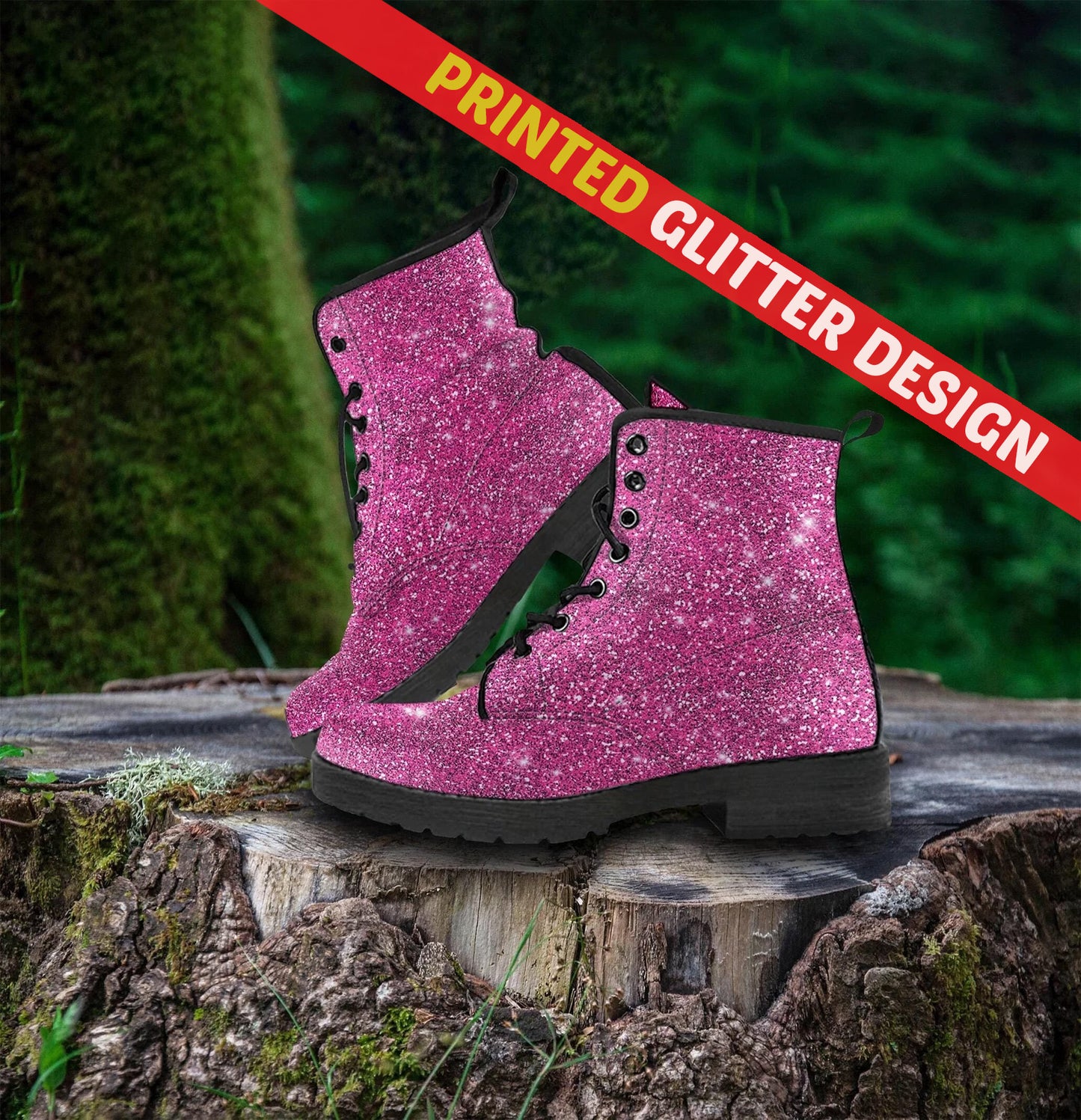 Pink Sparkle Glitter Women's Vegan Leather Boots