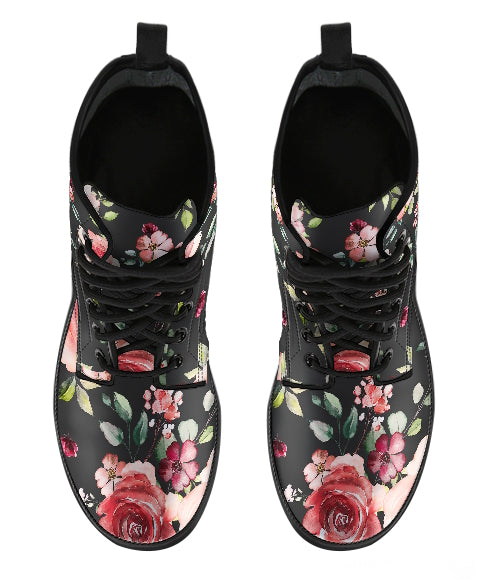 Roses and Tiny Flowers for All Women's Vegan Leather Combat Boots