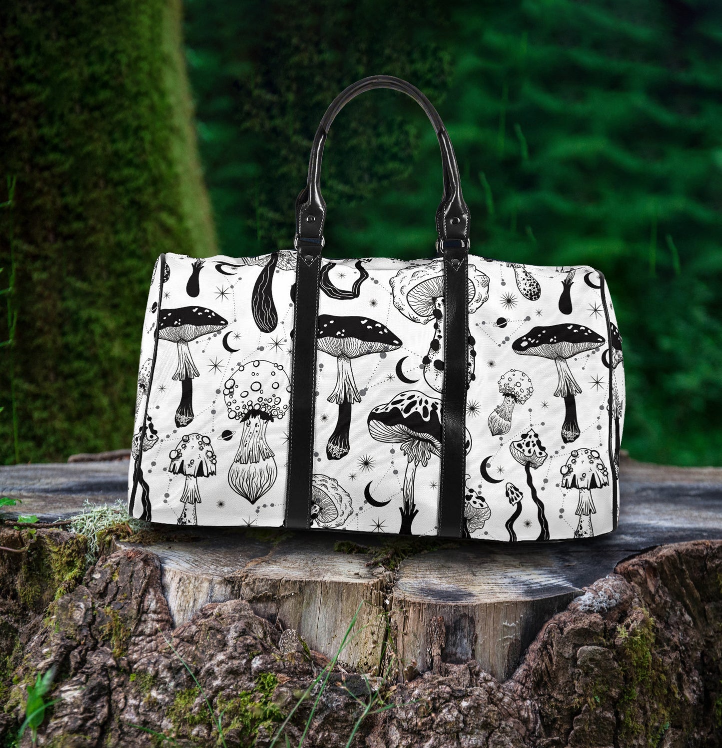 Black White Mushrooms black Women's Travel Duffle Bag