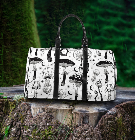 Black White Mushrooms black Women's Travel Duffle Bag