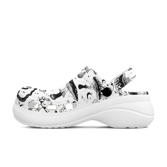 Black White Mushrooms Women's Height Increasing Clogs