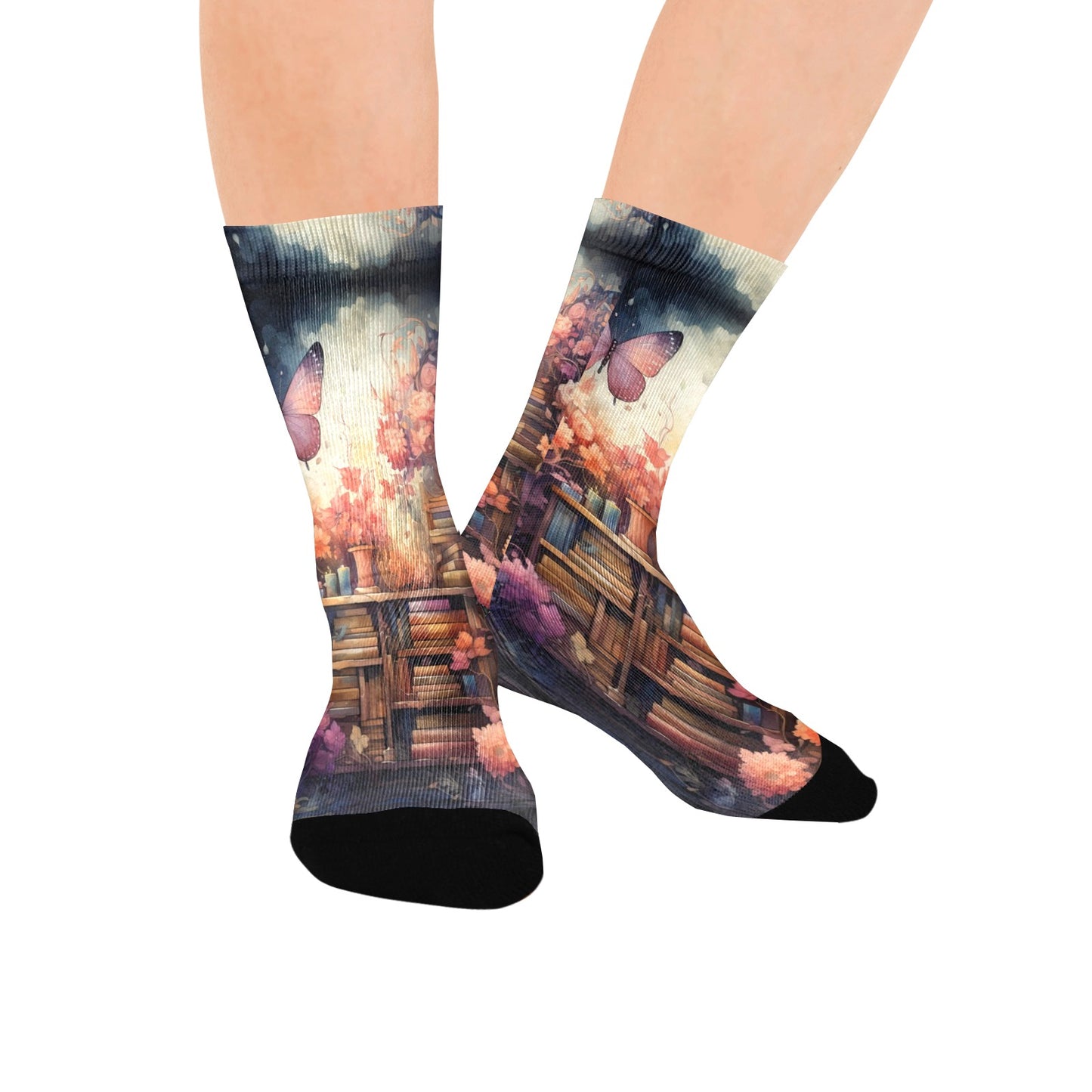Butterfly Whimsical library Socks - Custom Socks for Women Made in USA