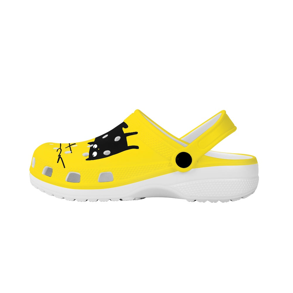 Black and White Cat on Yellow Women's Adult Clogs Shoes