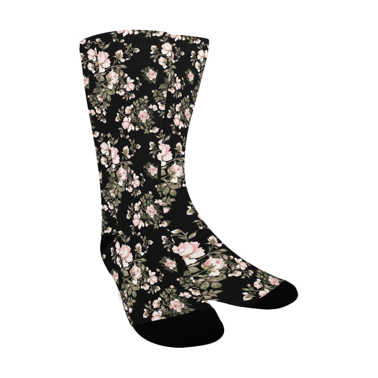 Black Floral Pattern Socks - Custom Socks for Women Made in USA
