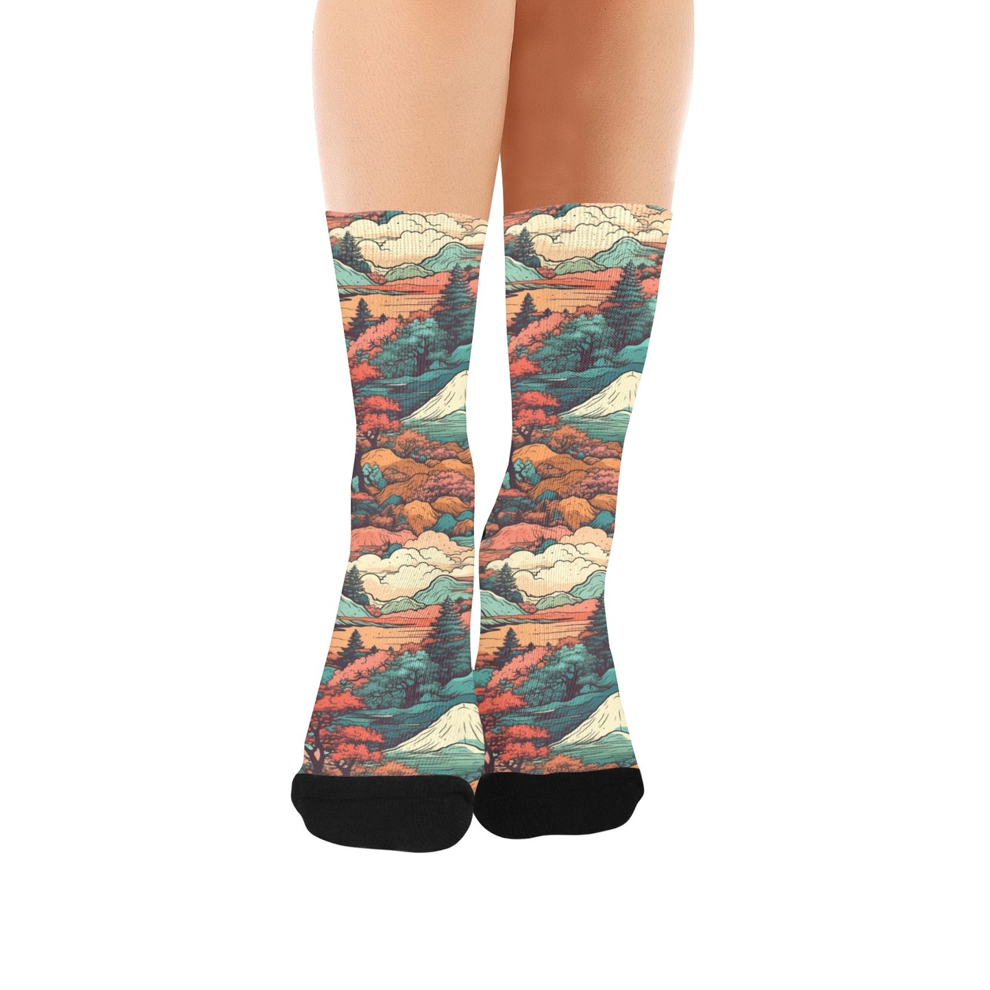 Japan Seamless Japanese Landscapes Socks - Custom Socks for Women Made in USA