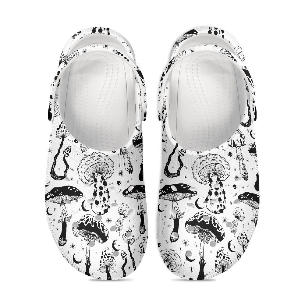 Black White Mushrooms Women's Height Increasing Clogs