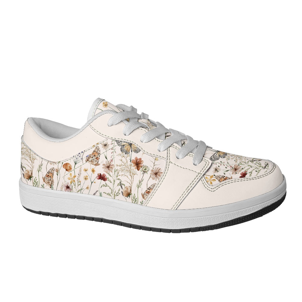 Tiny Bloom Watercolor Butterfly Vegan Leather Sneakers