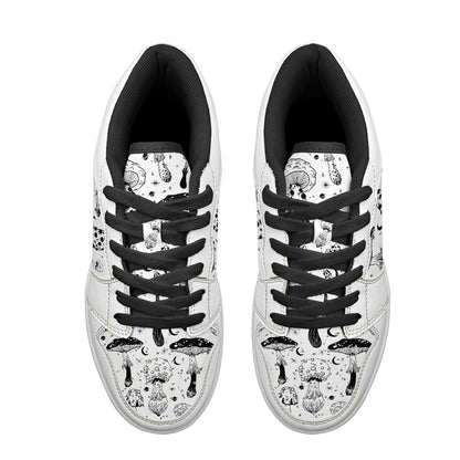 Black & White Mushrooms Women's Vegan Leather Sneakers