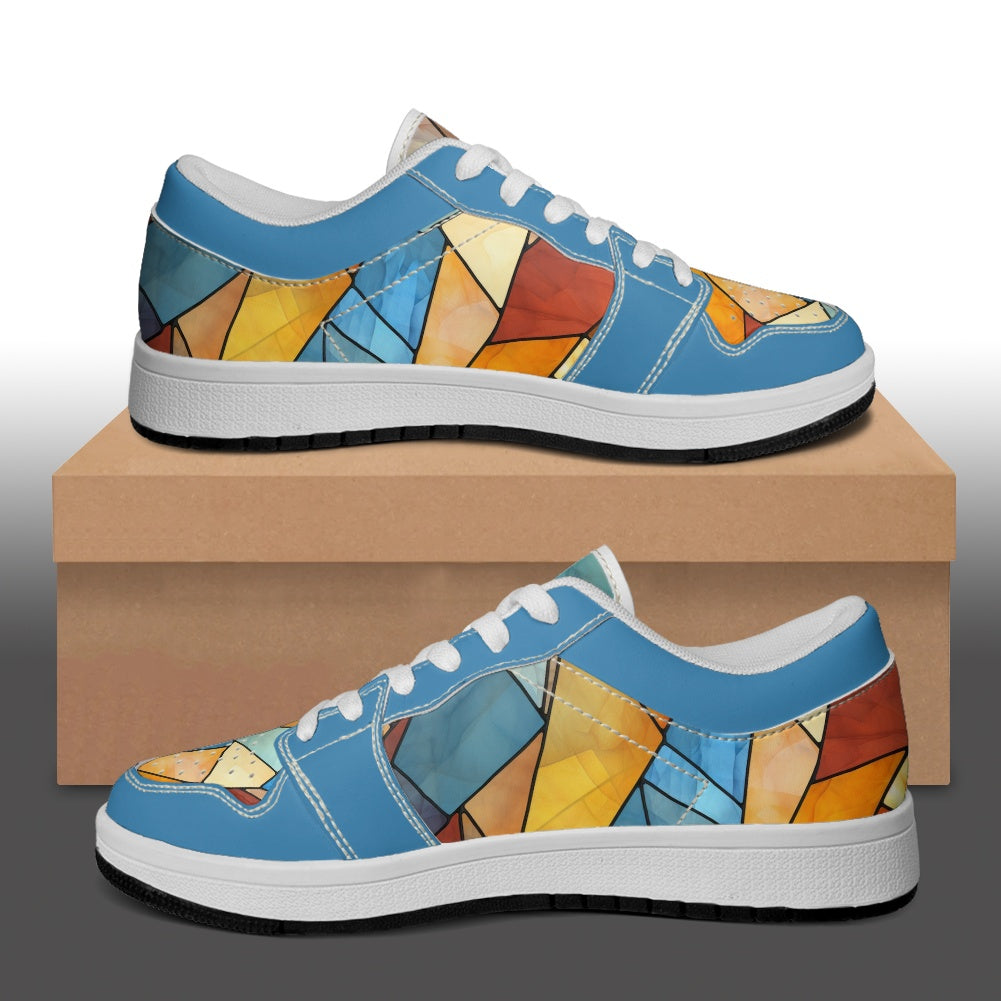 Geometric Blues Vegan Leather Sneakers