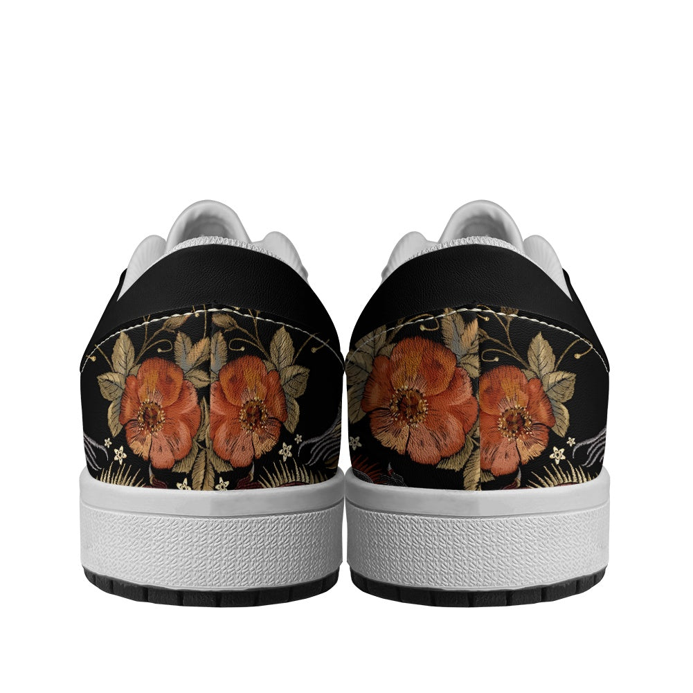 Two Chinese Dragons with Rose Flowers Vegan Leather Sneakers