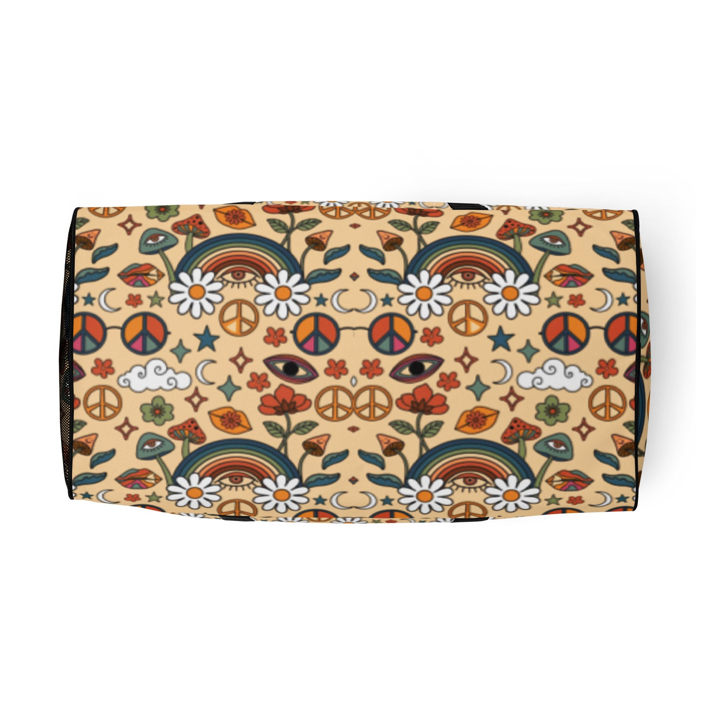 Boho Rainbow and Trippy Mushrooms Duffle Bag