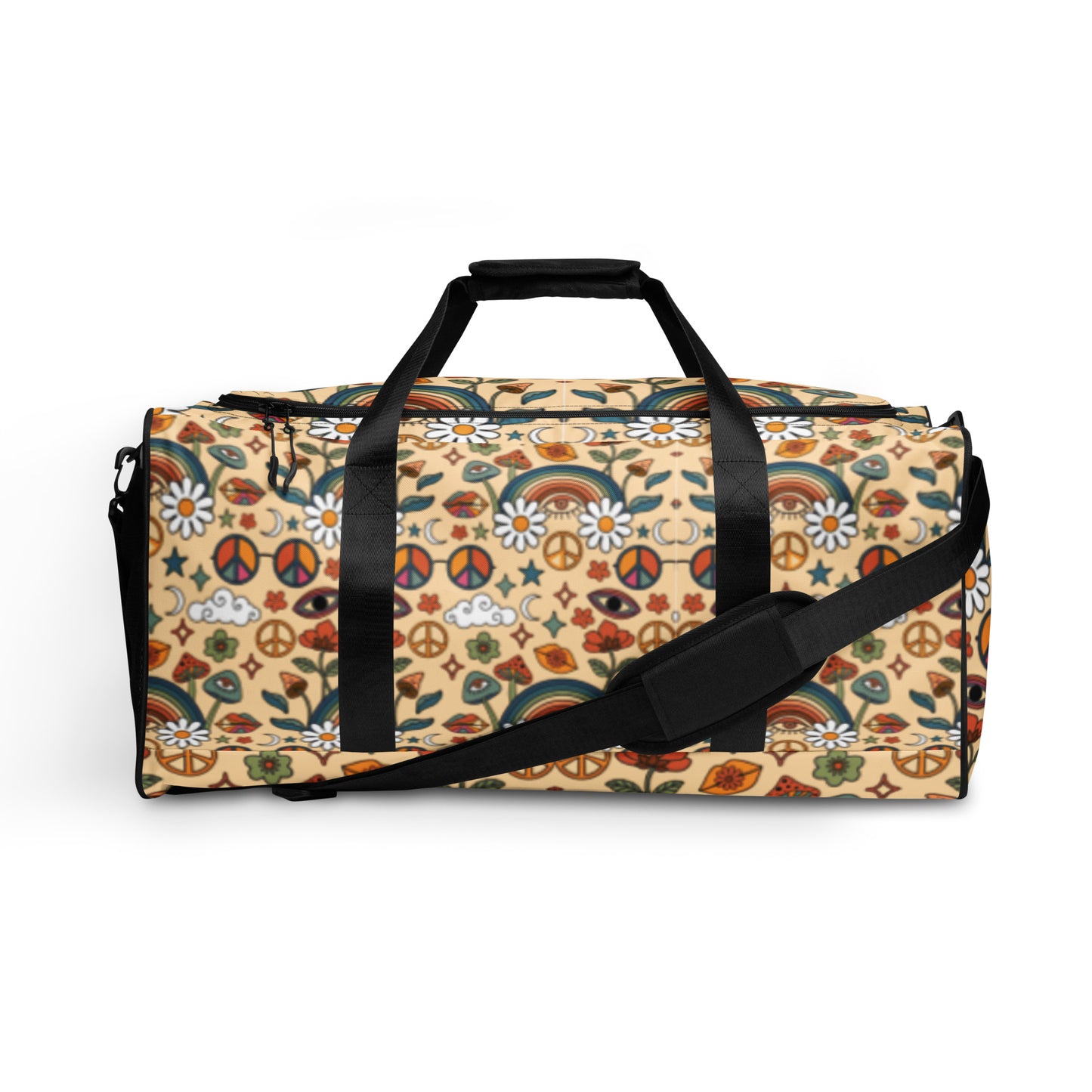 Boho Rainbow and Trippy Mushrooms Duffle Bag