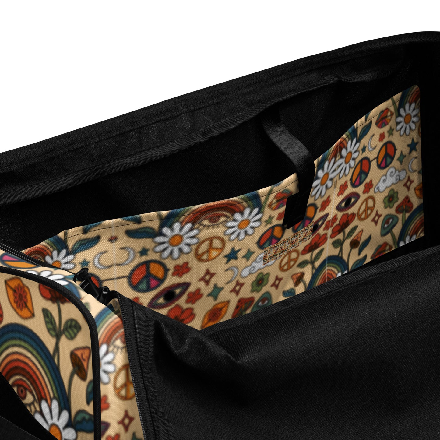 Boho Rainbow and Trippy Mushrooms Duffle Bag