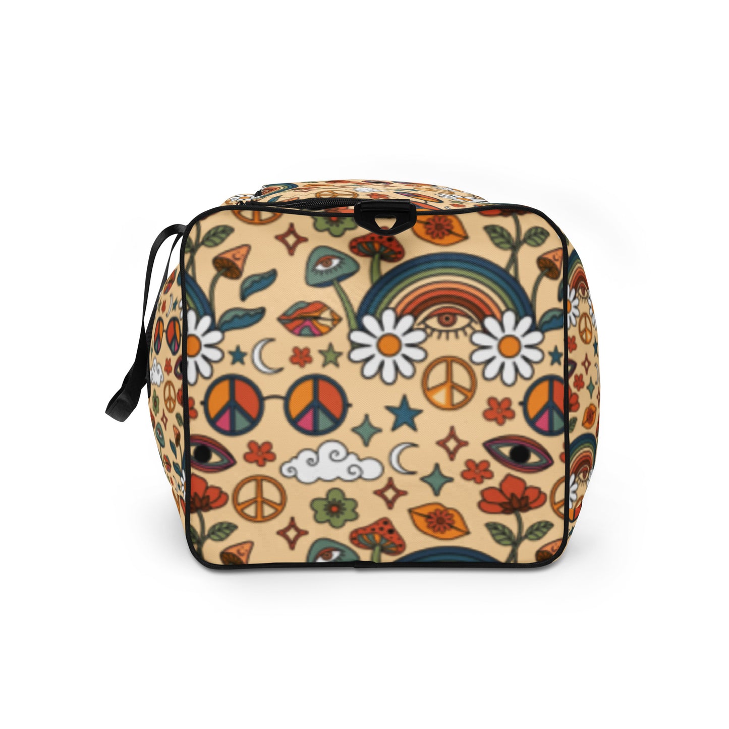 Boho Rainbow and Trippy Mushrooms Duffle Bag