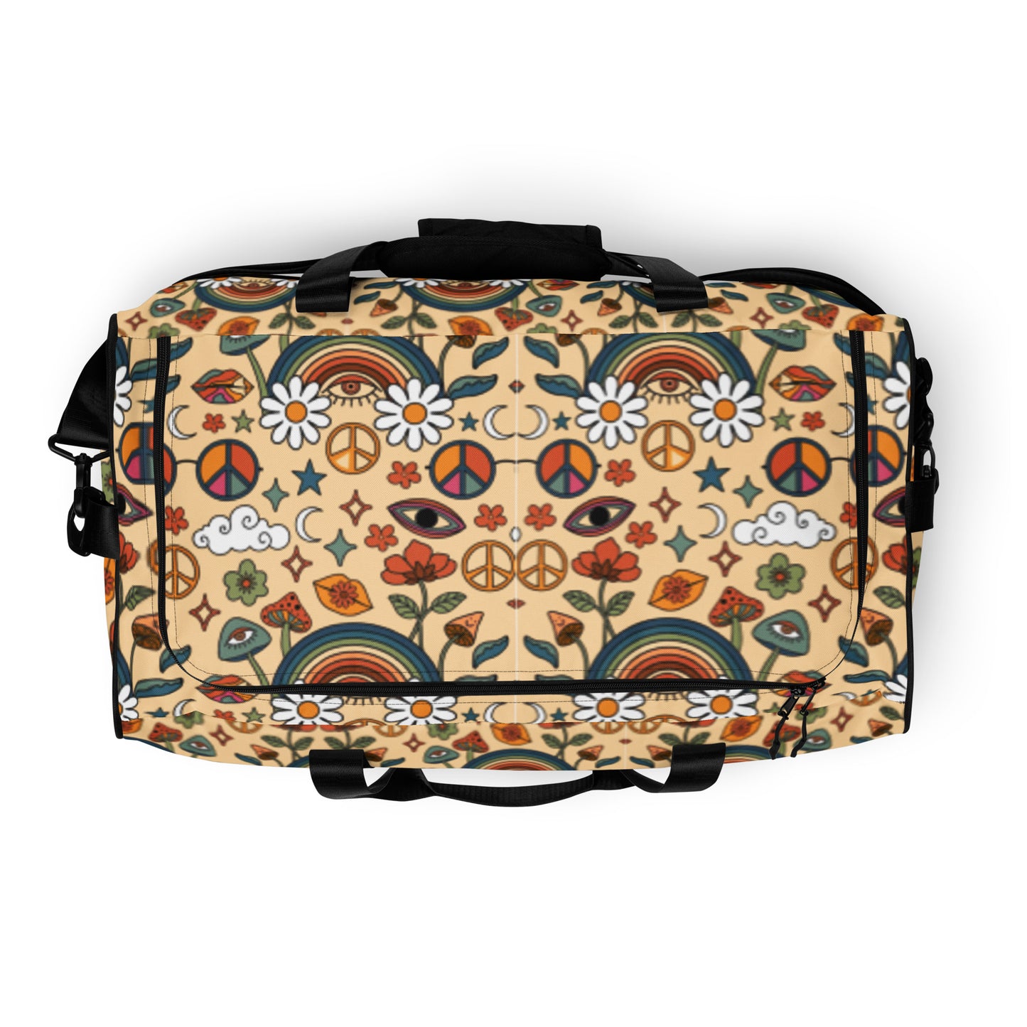 Boho Rainbow and Trippy Mushrooms Duffle Bag