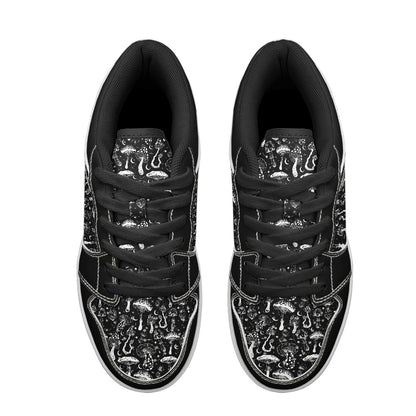 Black White Mushrooms Women's Low Top Leather Sneakers