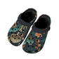 Whimsical Mushroom and Floral Women's Clogs Black Sole