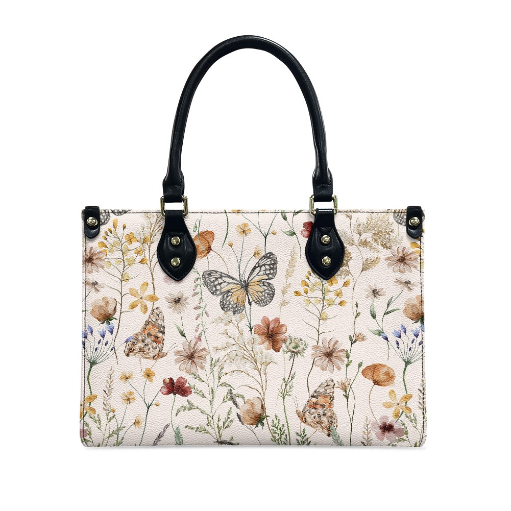 Tiny Bloom Watercolor Butterfly Women's Vegan Leather Handbag