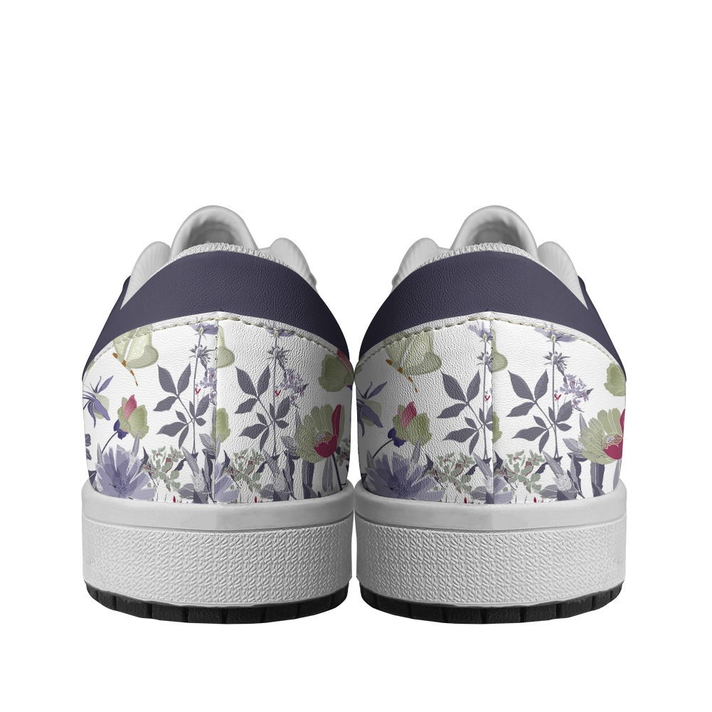 Lavender Bloom Butterfly Women's Low Top Vegan Leather Sneakers