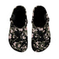 Black Floral Pattern Women's Clogs Style Black Sole