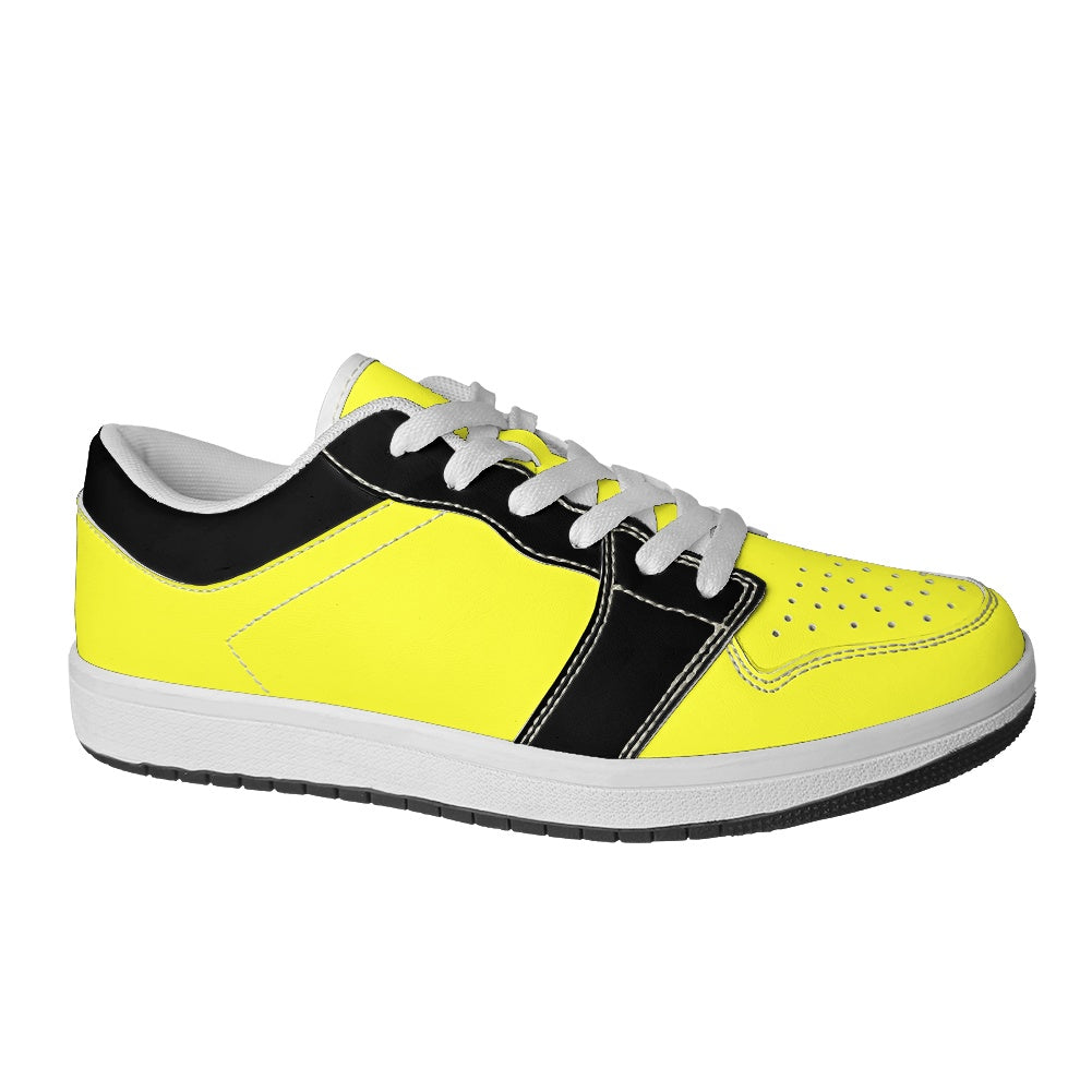 Black Yellow Women's Low Top Vegan Leather Sneakers