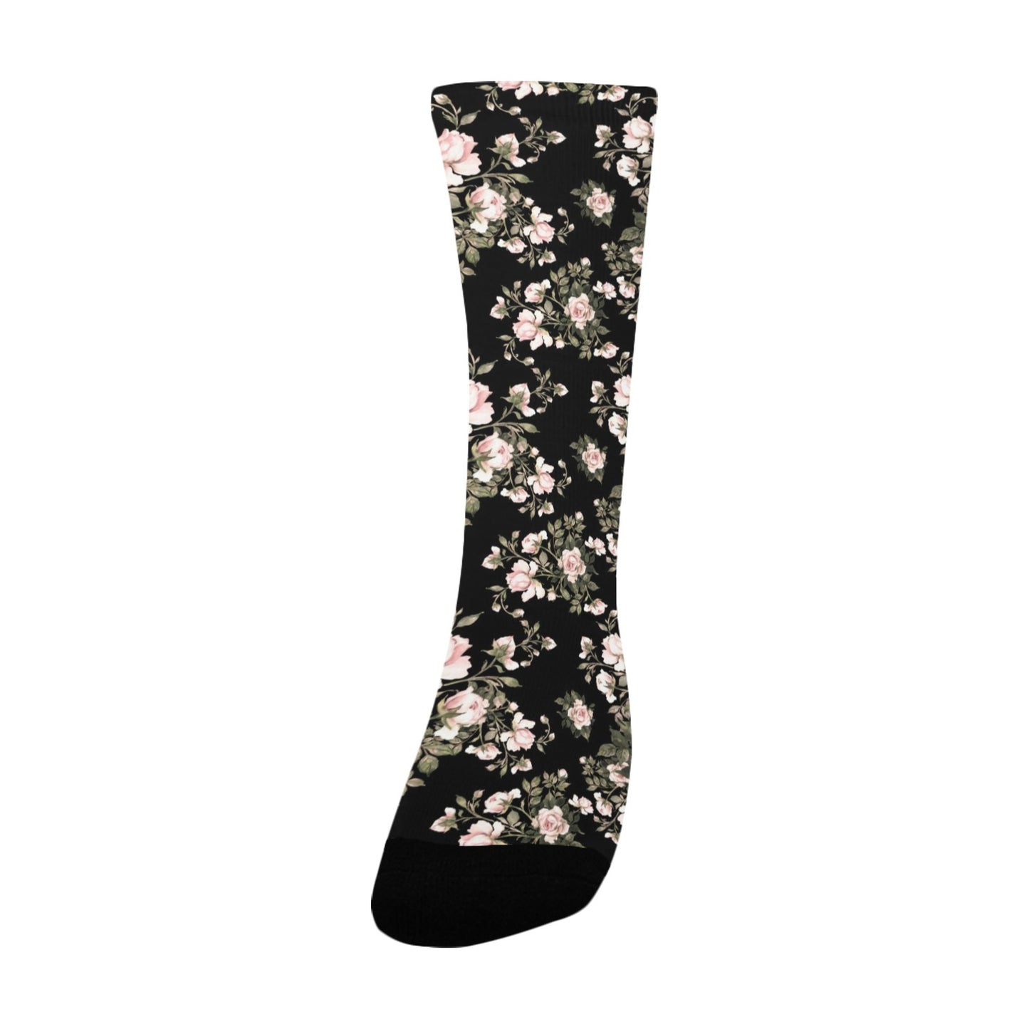 Black Floral Pattern Socks - Custom Socks for Women Made in USA