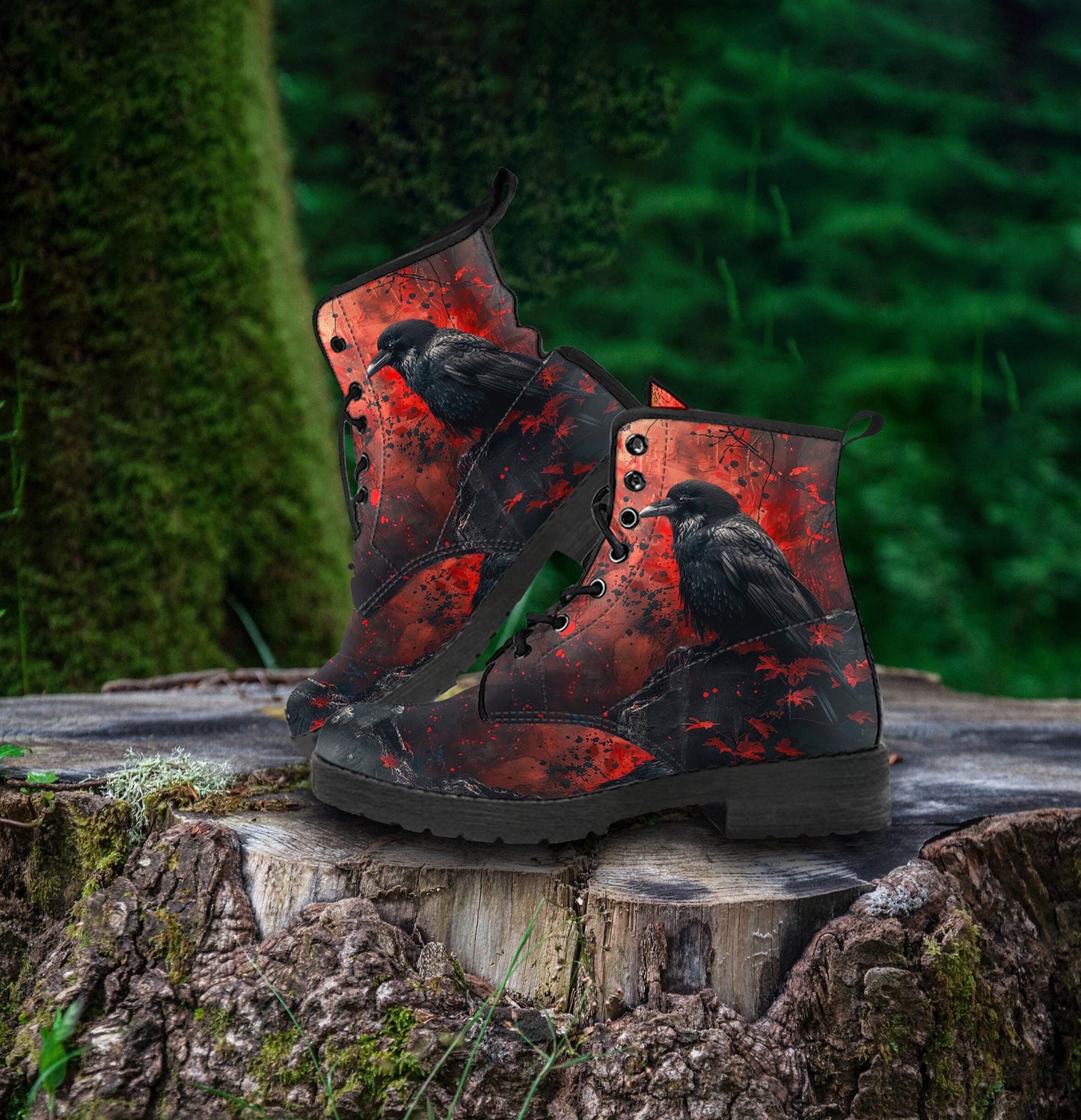 Blood Moon Crow Women's Vegan Leather Combat Boots