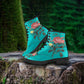 Blue Rose Floral Print Women's Vegan leather Combat Boots