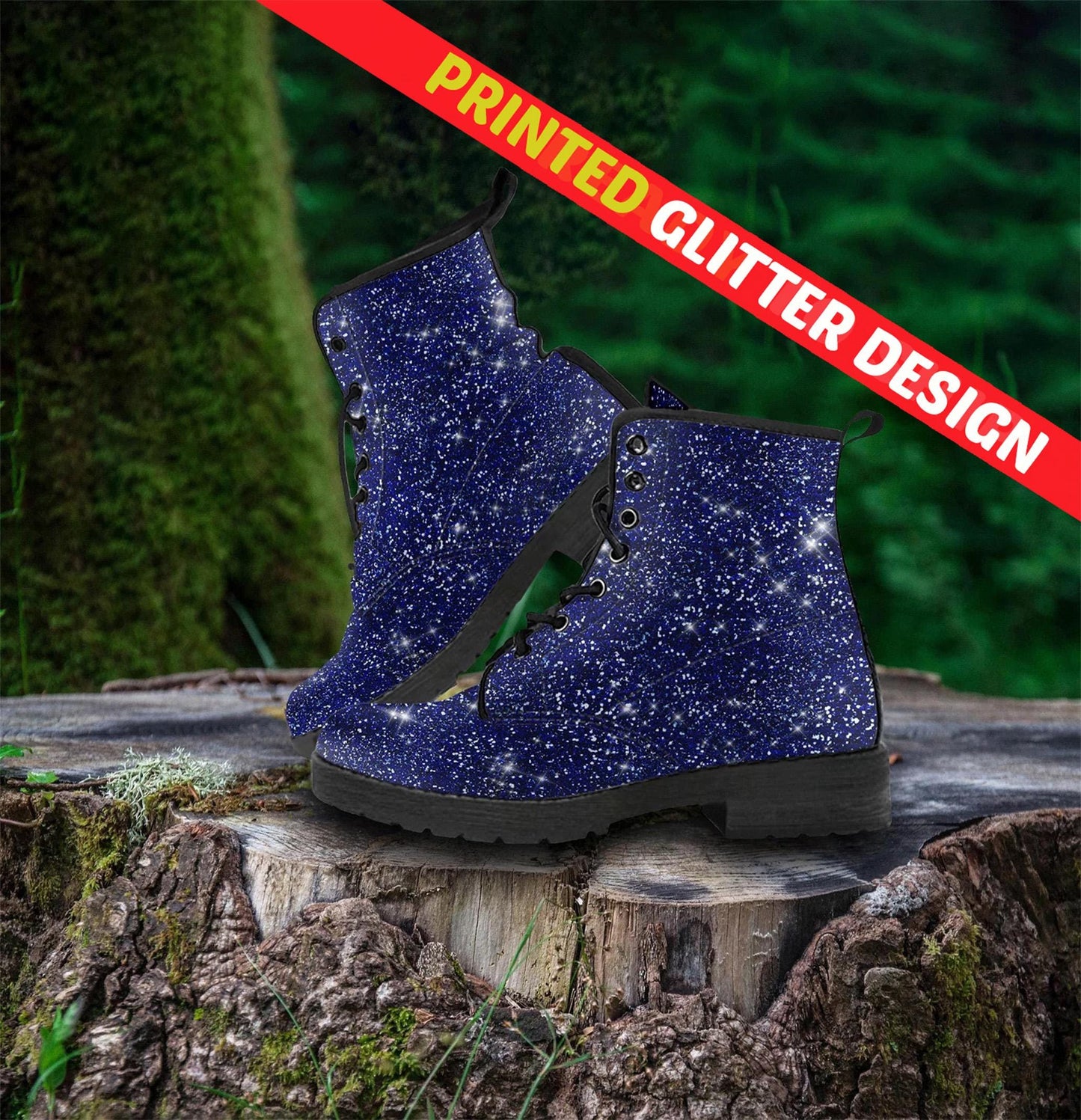 Twinkle Twinkle Little Star - Midnight Blue Women's Vegan Leather Combat Boots