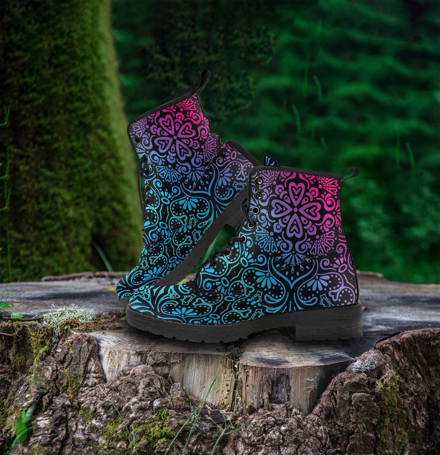 Bohemian Rainbow Women's Vegan Leather Combat Boots