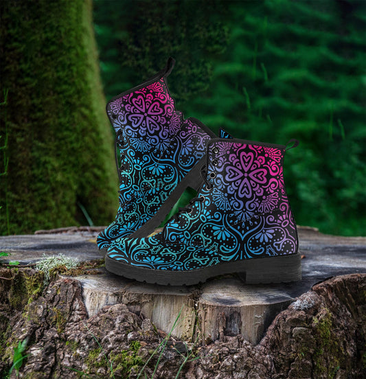 Bohemian Rainbow Women's Vegan Leather Combat Boots