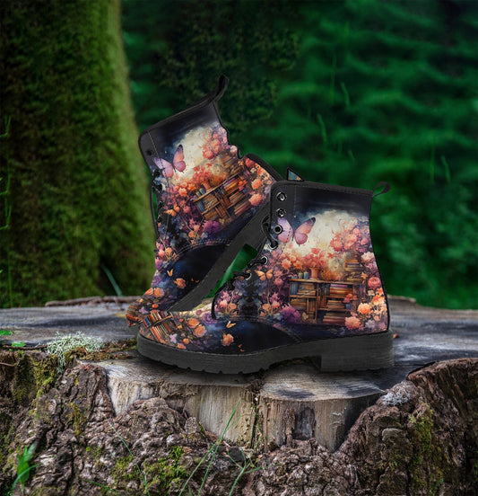 Butterfly Whimsical Library Women's Vegan Leather Boots