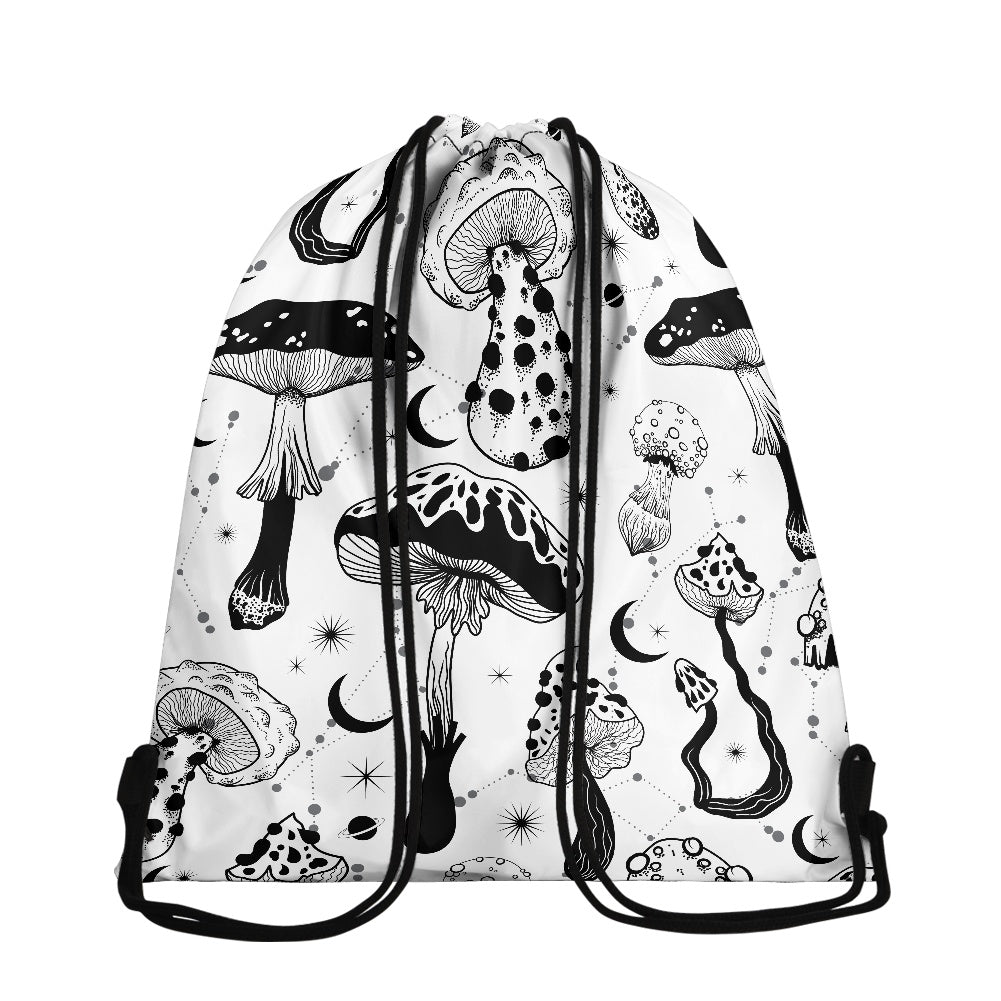 Black white Mushrooms Women's Drawstring Backpack