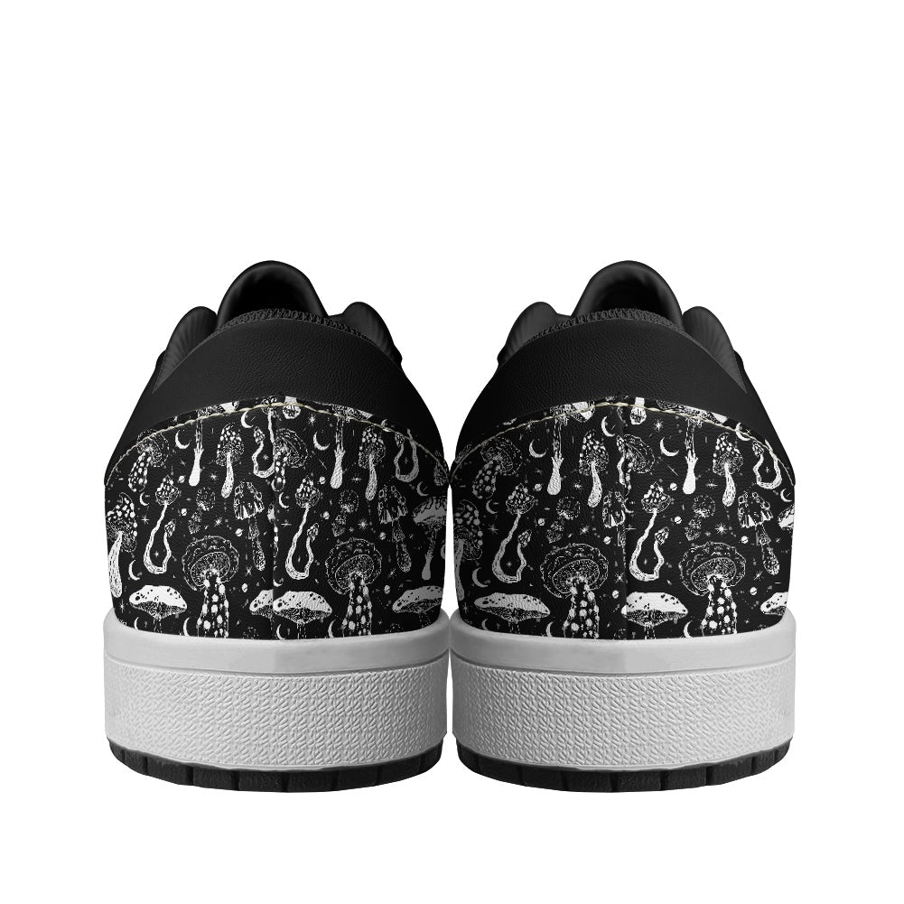 Black White Mushrooms Women's Low Top Leather Sneakers