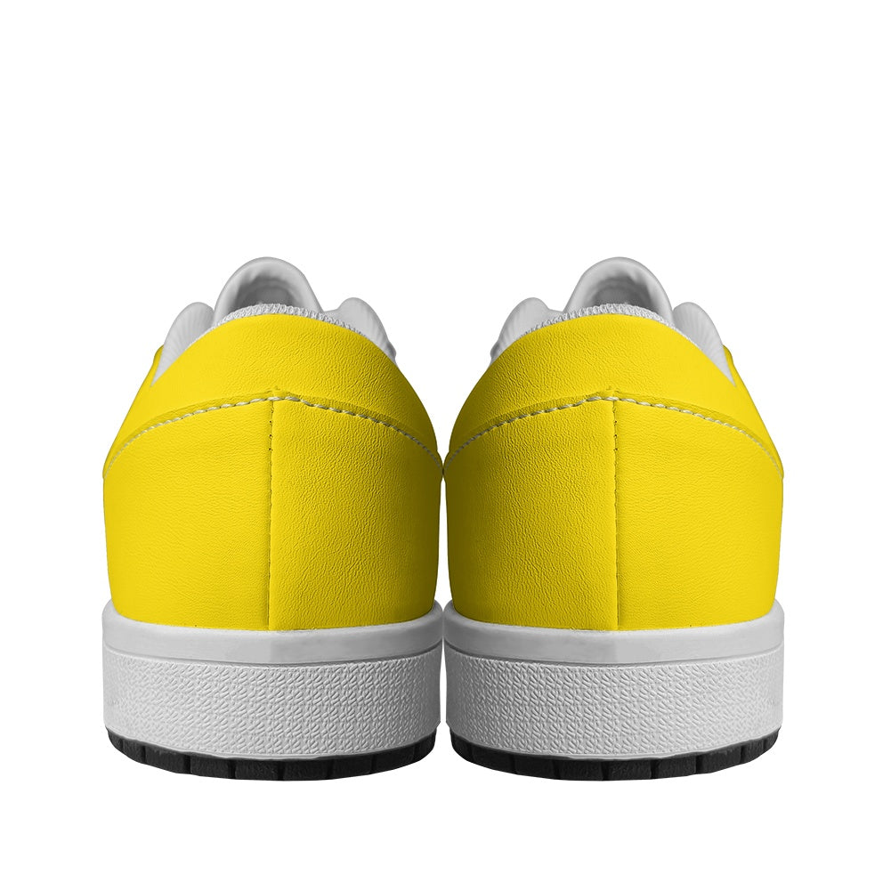 Black or White Cats on Yellow Women's Low Top Vegan Leather Sneakers