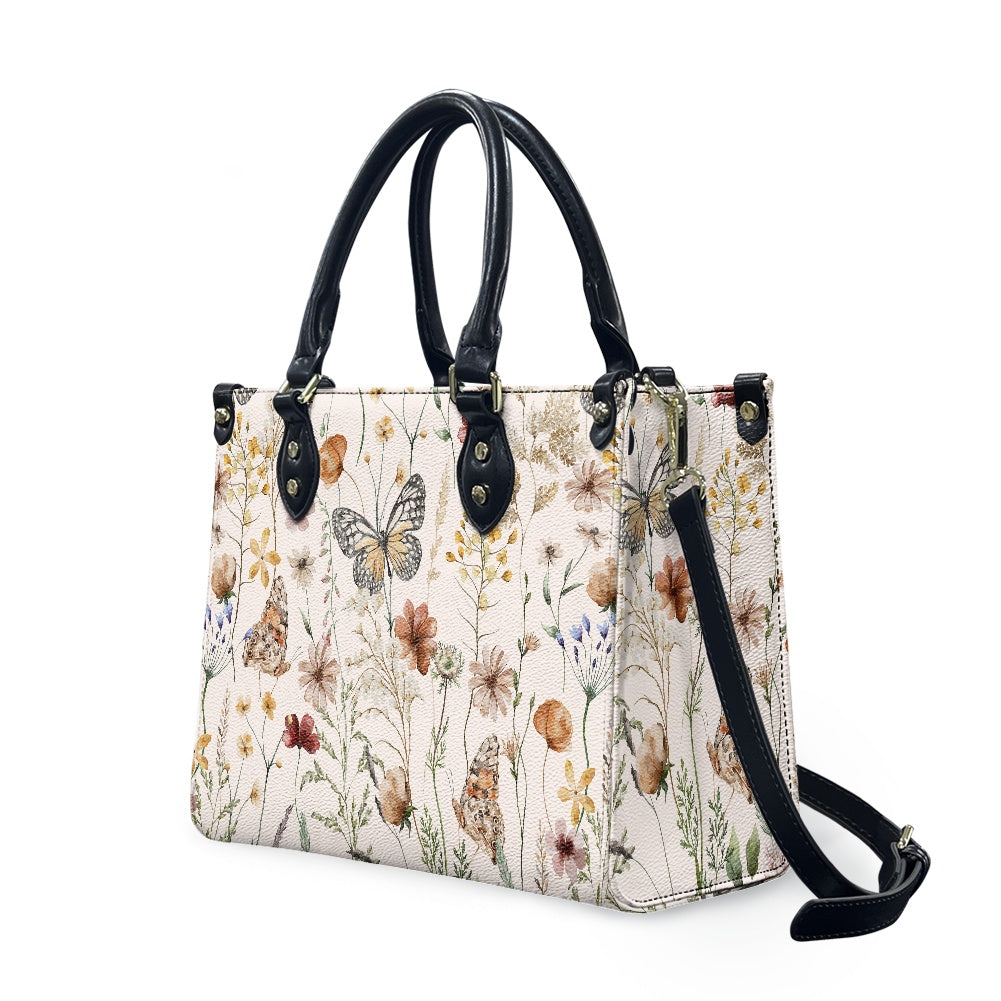 Tiny Bloom Watercolor Butterfly Women's Vegan Leather Handbag