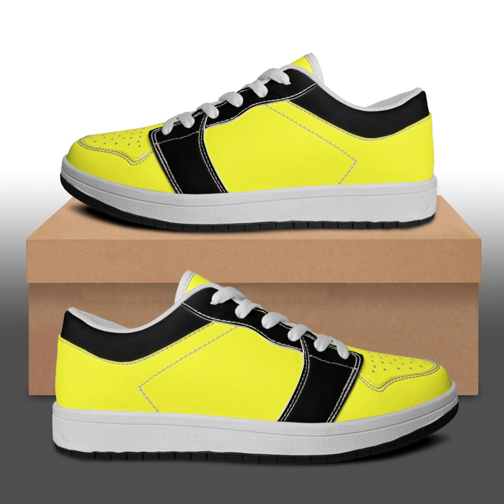 Black Yellow Women's Low Top Vegan Leather Sneakers