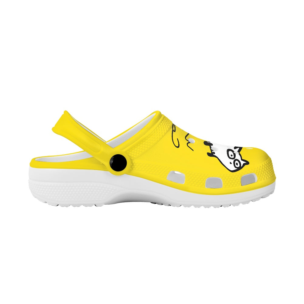 Black and White Cat on Yellow Women's Adult Clogs Shoes