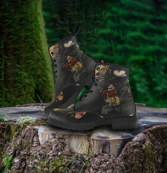 Nocturnal Butterflies Women's Vegan Leather Combat Boots
