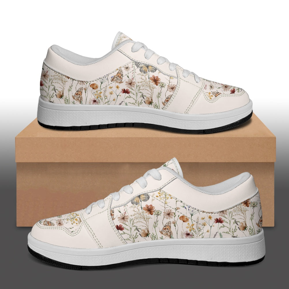 Tiny Bloom Watercolor Butterfly Vegan Leather Sneakers