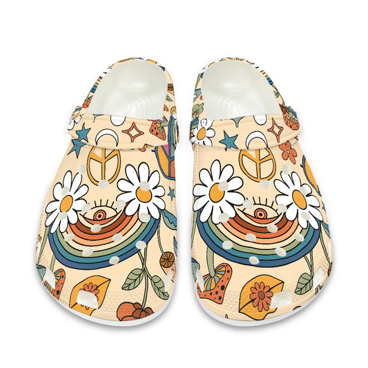 Boho Rainbow and Trippy Mushrooms Adult Clogs Shoes