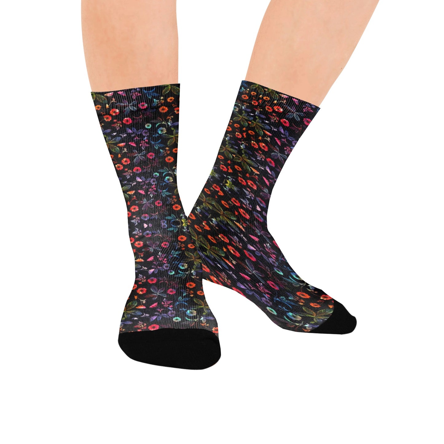 Dark Fabric Floral Socks - Custom Socks for Women Made in USA
