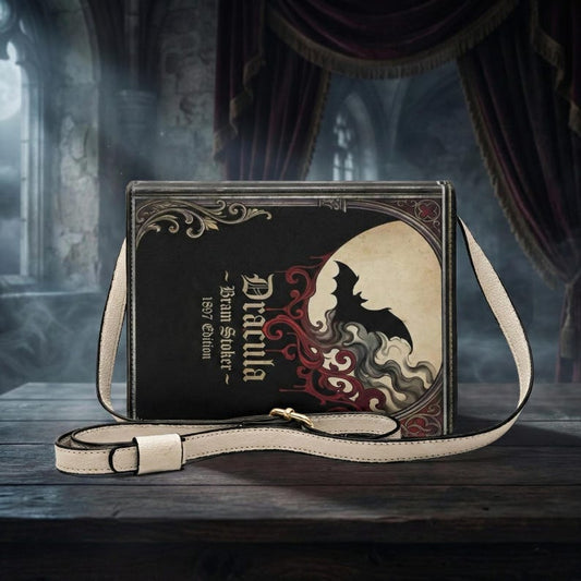 dracula bram stoker gothic book-shaped crossbody bag vegan leather – Sole Design Studio
