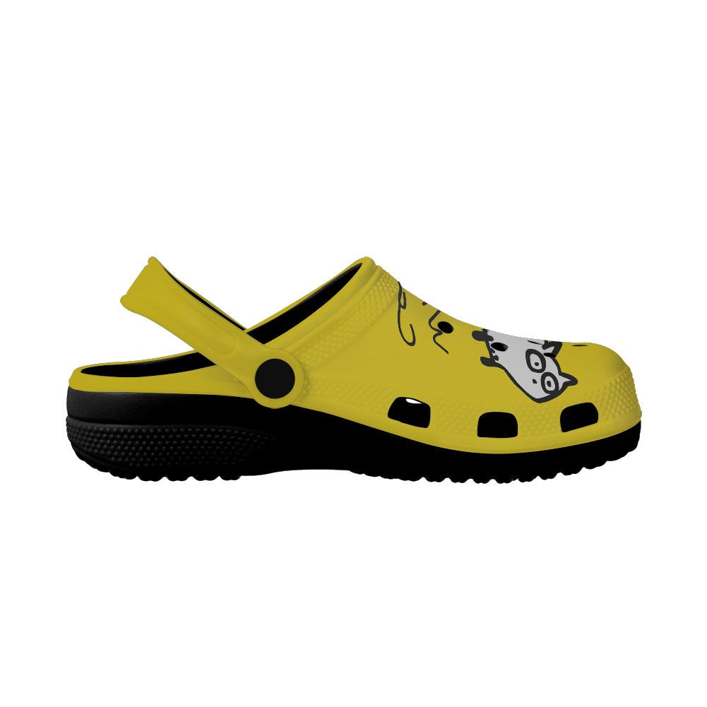 Black and White Cat on Yellow Women's Clogs Style Black Sole